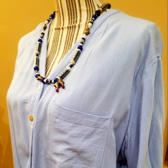 Chloe & Katie Light Blue Button Down V Top - Picture 7 of 8